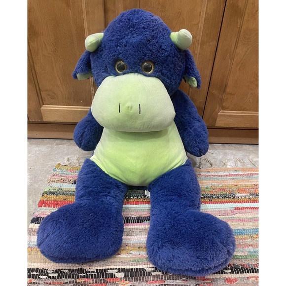 Toy Factory Jumbo Cow Plush Natural Neon Blue Stuffed Animal Pillow Gift 32" NWT - Picture 1 of 5